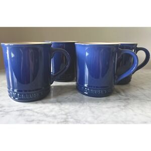 Le Creuset Cobalt Blue Coffee Mugs Set of 4 Stoneware Tea Cups